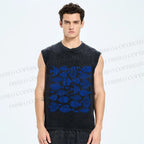 Unisex Blue Fish Printed Washed Tank Top