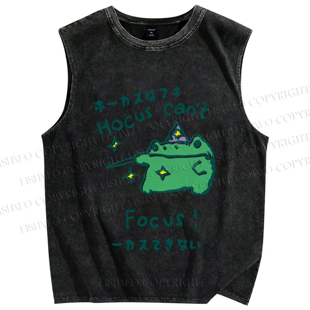 Unisex Frog Can't Focus Printed Washed Tank Top