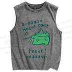 Unisex Frog Can't Focus Printed Washed Tank Top