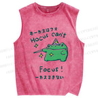 Unisex Frog Can't Focus Printed Washed Tank Top