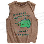 Unisex Frog Can't Focus Printed Washed Tank Top