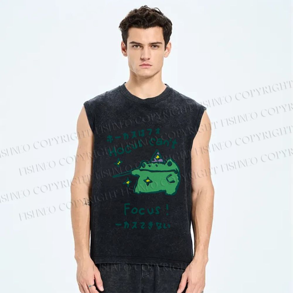 Unisex Frog Can't Focus Printed Washed Tank Top