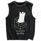 Unisex Ghost Scary Stairs Scairs Printed Washed Tank Top