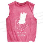 Unisex Ghost Scary Stairs Scairs Printed Washed Tank Top