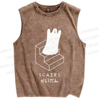 Unisex Ghost Scary Stairs Scairs Printed Washed Tank Top