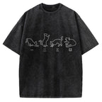 One Two Three Cat Japanese Kanji Vintage Washed T-shirt