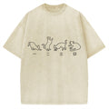 One Two Three Cat Japanese Kanji Vintage Washed T-shirt