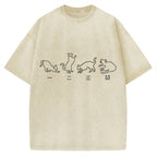 One Two Three Cat Japanese Kanji Vintage Washed T-shirt