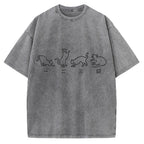 One Two Three Cat Japanese Kanji Vintage Washed T-shirt
