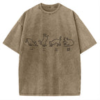 One Two Three Cat Japanese Kanji Vintage Washed T-shirt