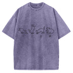 One Two Three Cat Japanese Kanji Vintage Washed T-shirt