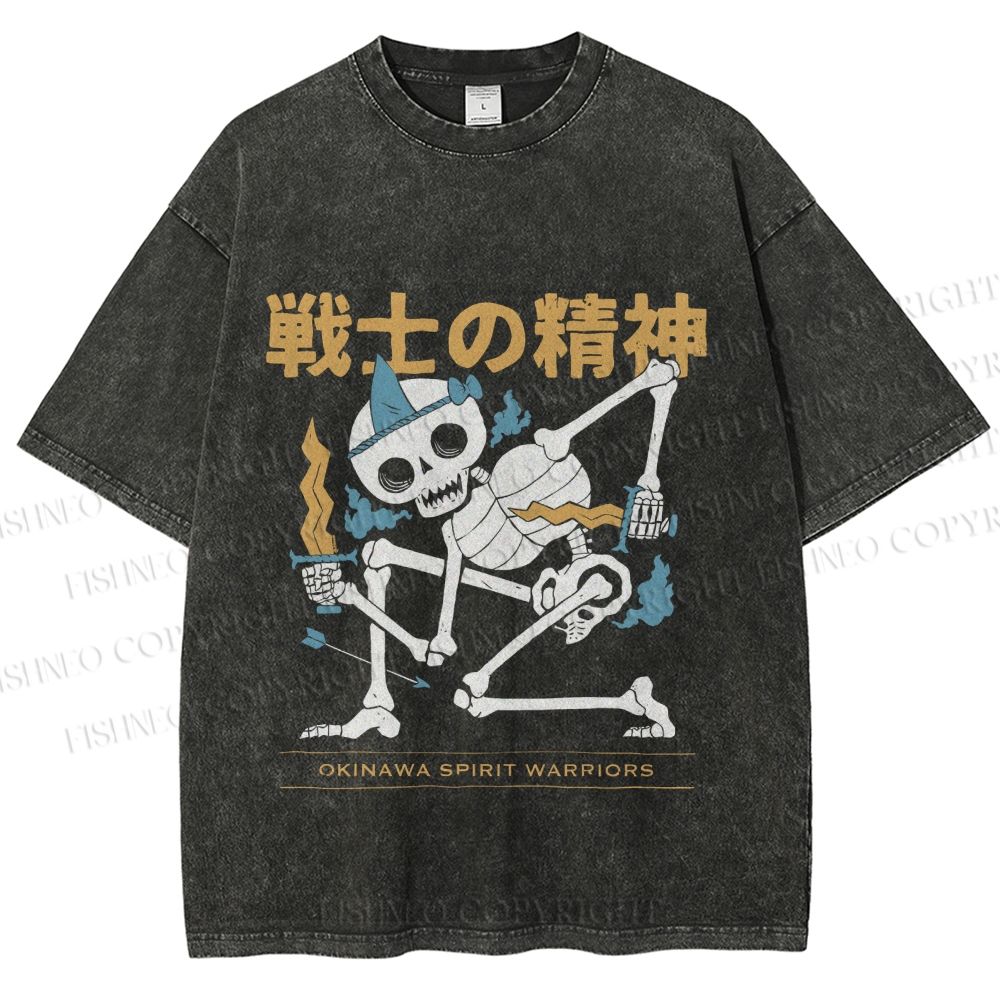 Unisex Warrior Spirits Skull Printed Washed Tee
