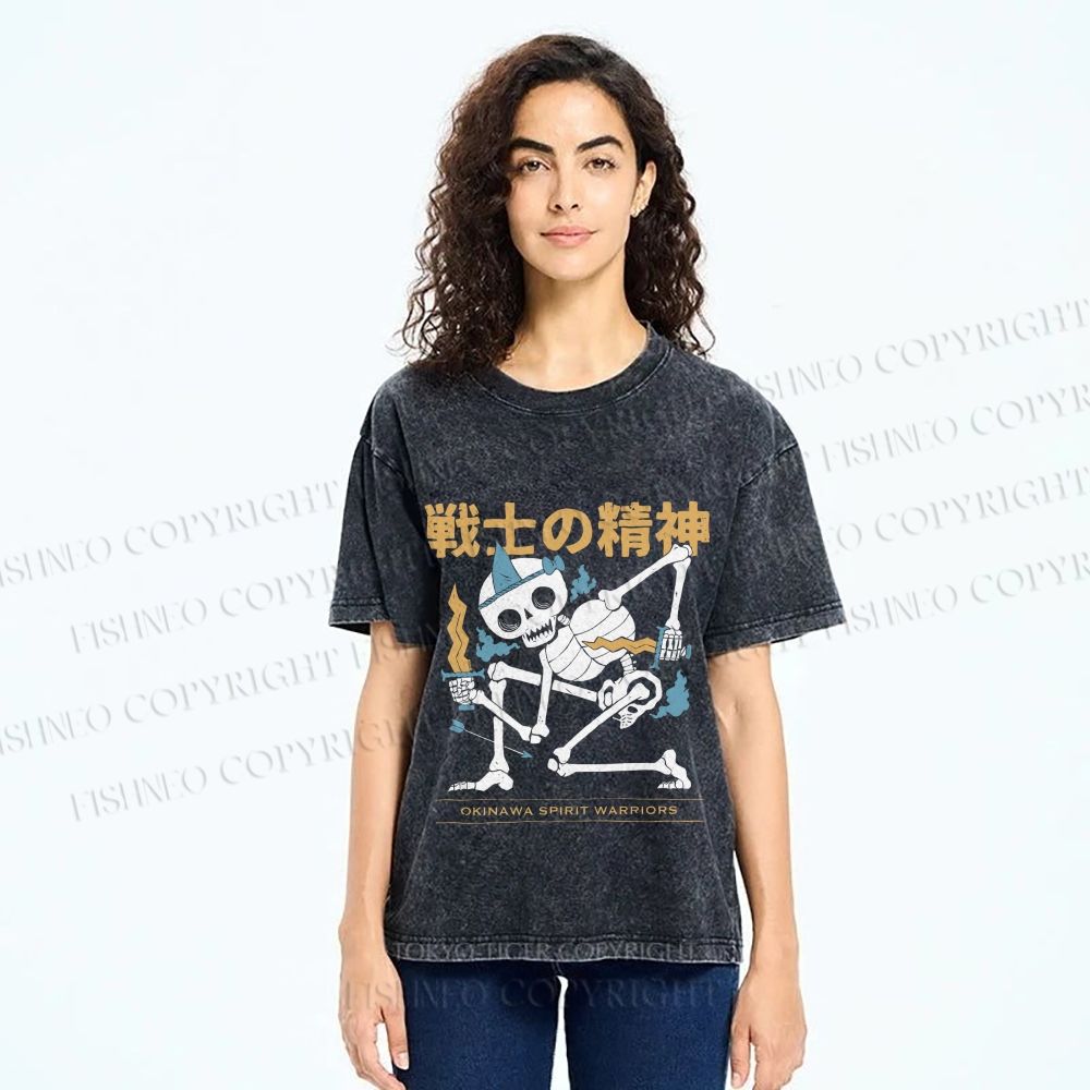 Unisex Warrior Spirits Skull Printed Washed Tee