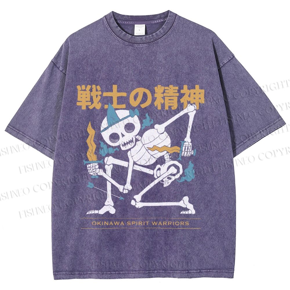 Unisex Warrior Spirits Skull Printed Washed Tee