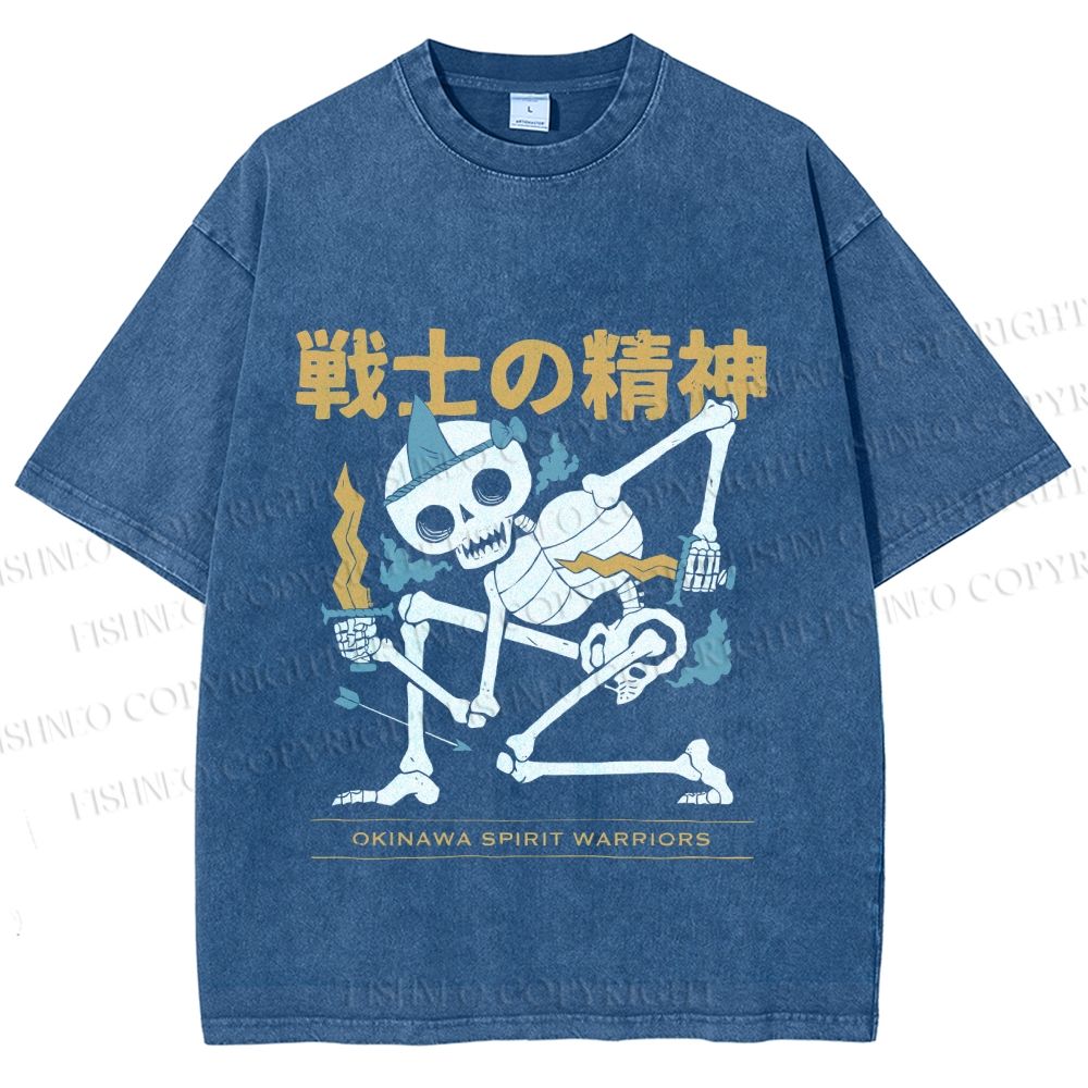 Unisex Warrior Spirits Skull Printed Washed Tee