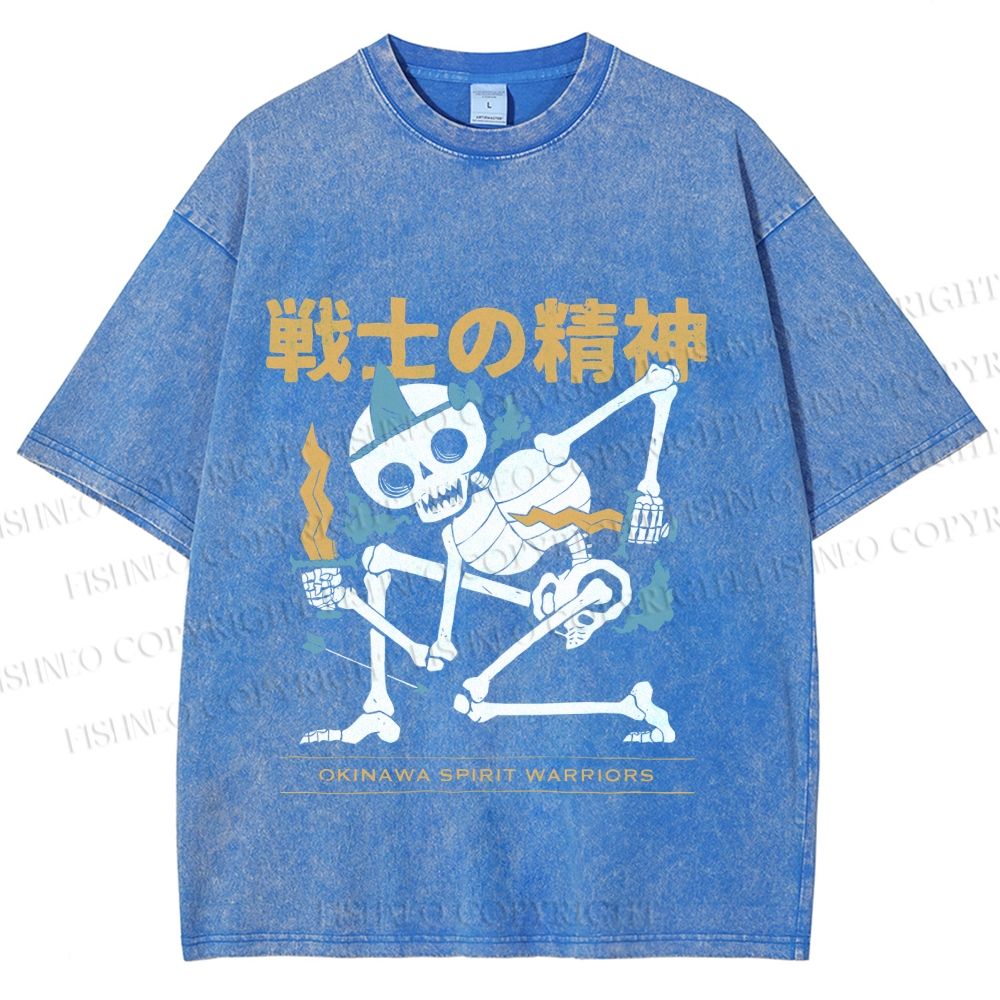 Unisex Warrior Spirits Skull Printed Washed Tee