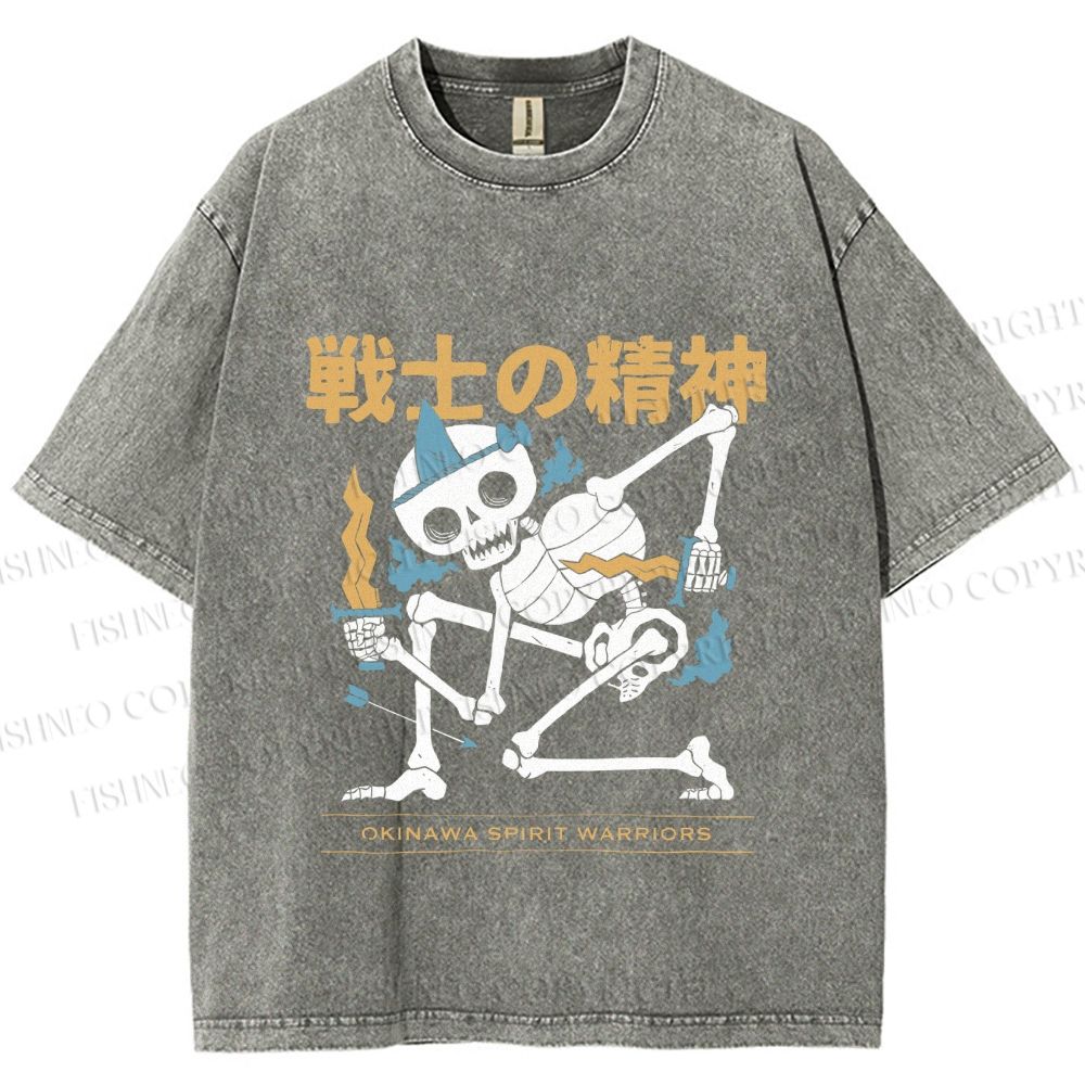 Unisex Warrior Spirits Skull Printed Washed Tee