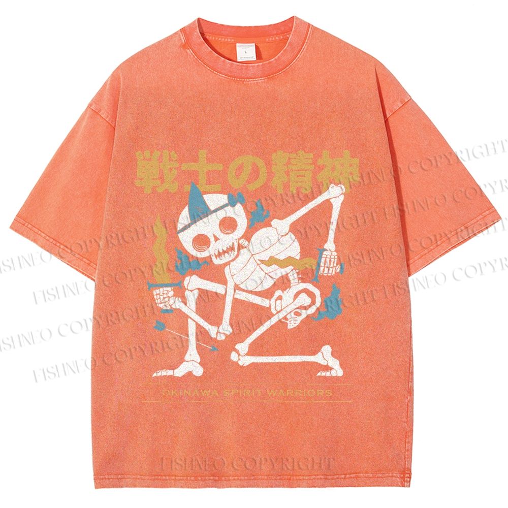 Unisex Warrior Spirits Skull Printed Washed Tee
