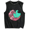 Pink waves of Kanagawa Vintage Distressed Washed Tank Top