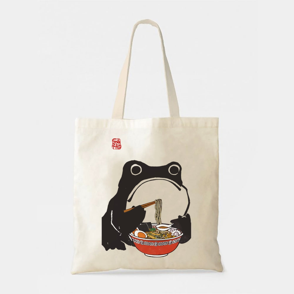 Funny Frog Eating Ramen Tote Bag