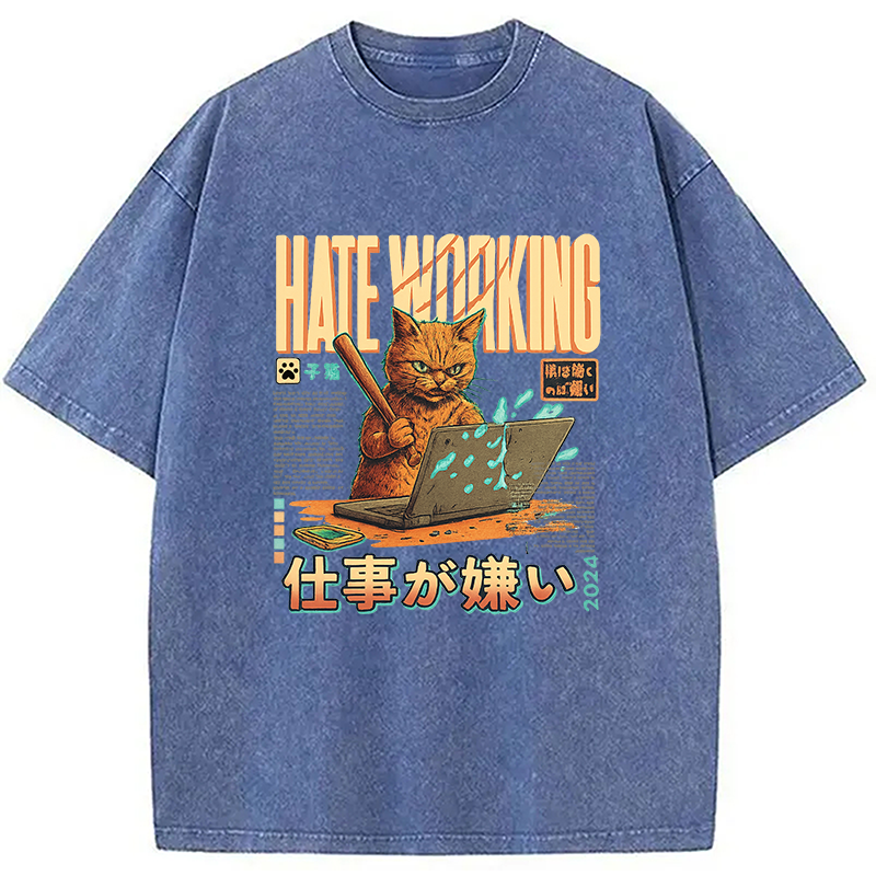 A Cat That Hates Working Washed T-Shirt