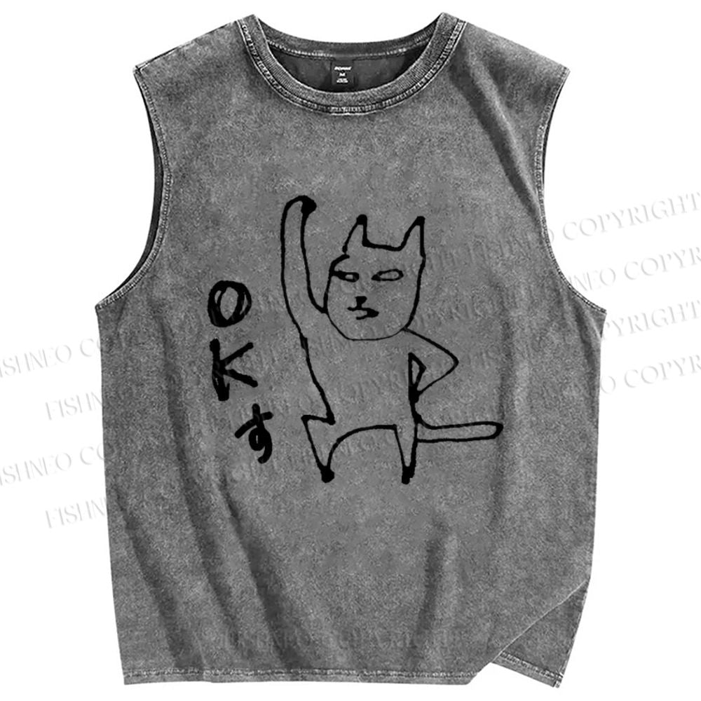 Unisex OK Printed Washed Tank Top
