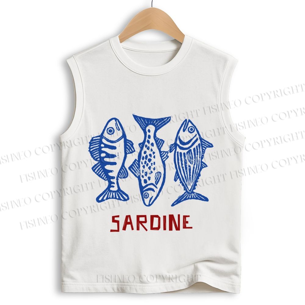 Unisex Vintage Sardine Printed Cotton Tank Top
