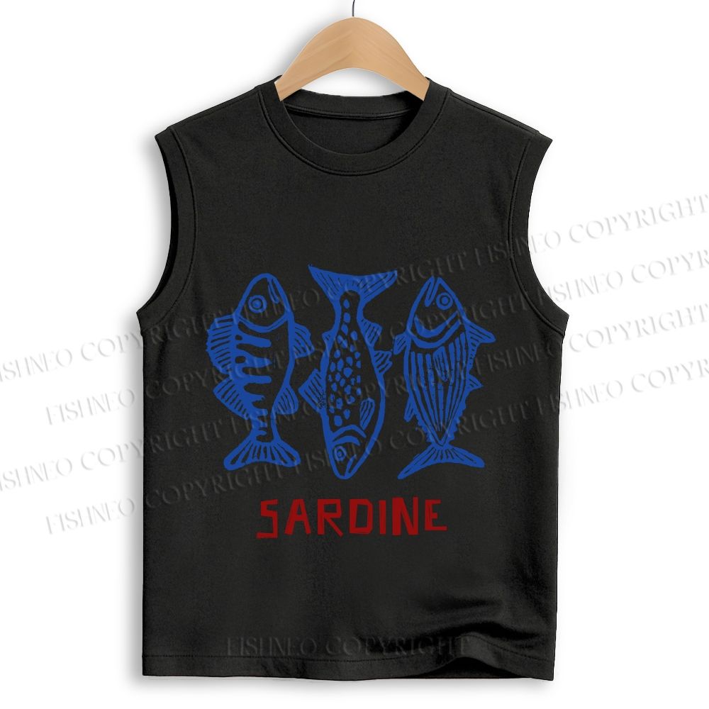 Unisex Vintage Sardine Printed Cotton Tank Top