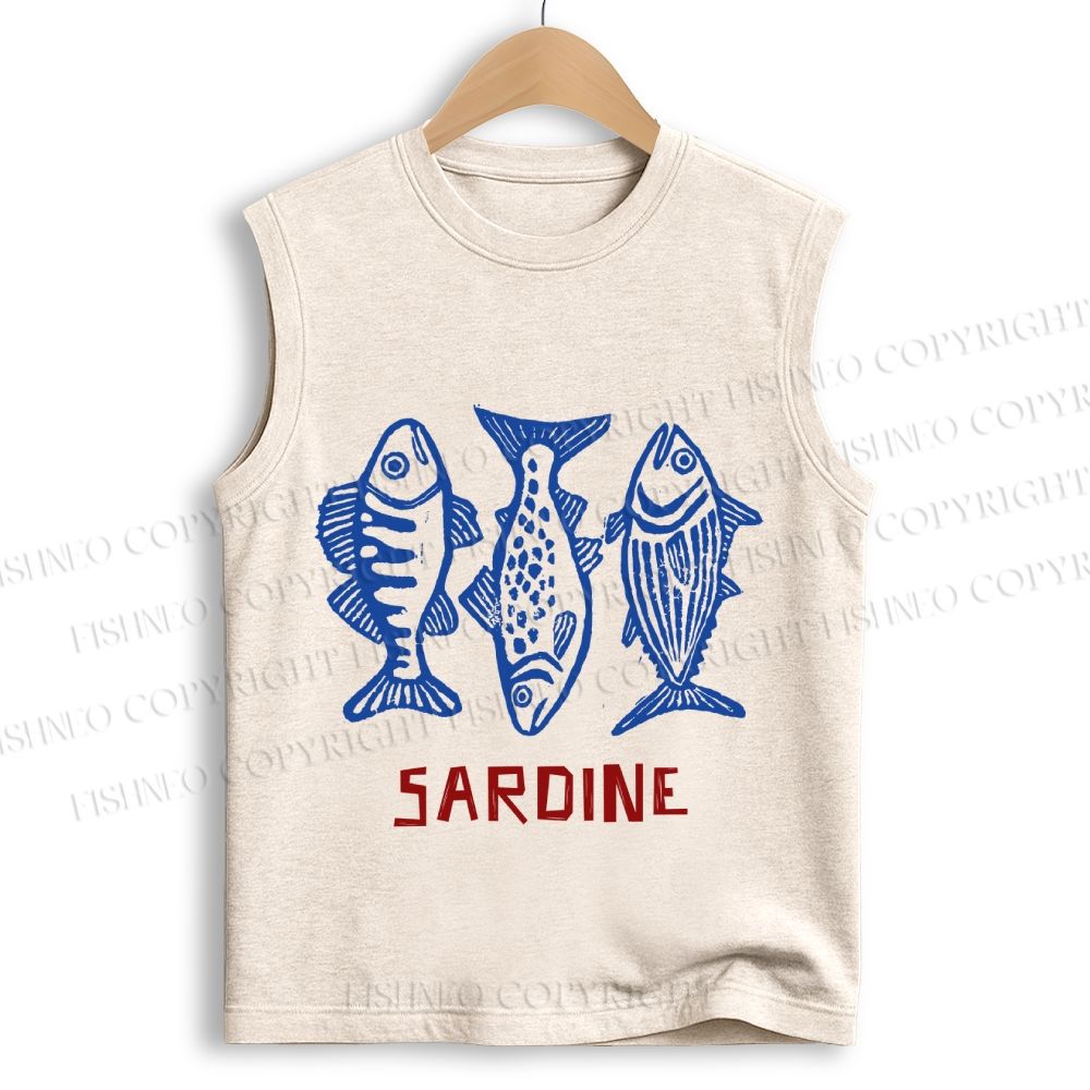 Unisex Vintage Sardine Printed Cotton Tank Top
