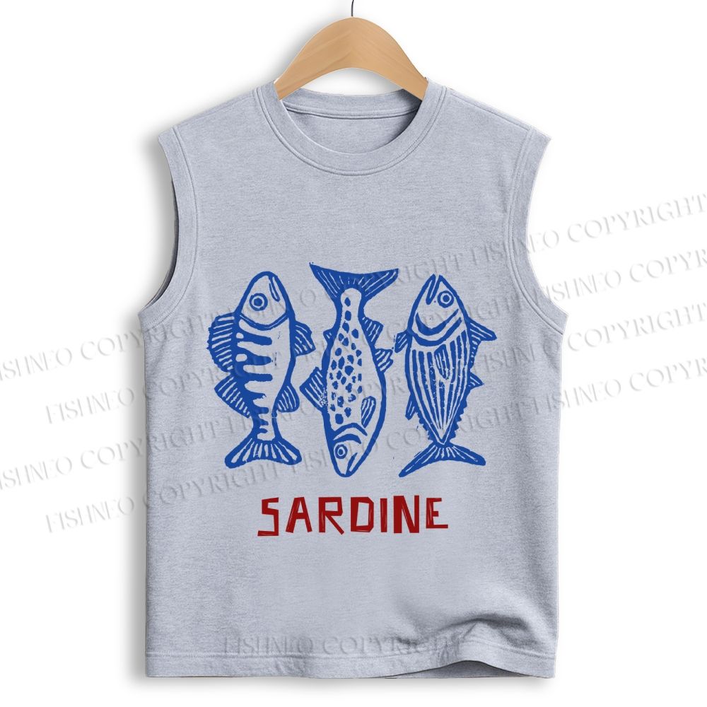 Unisex Vintage Sardine Printed Cotton Tank Top