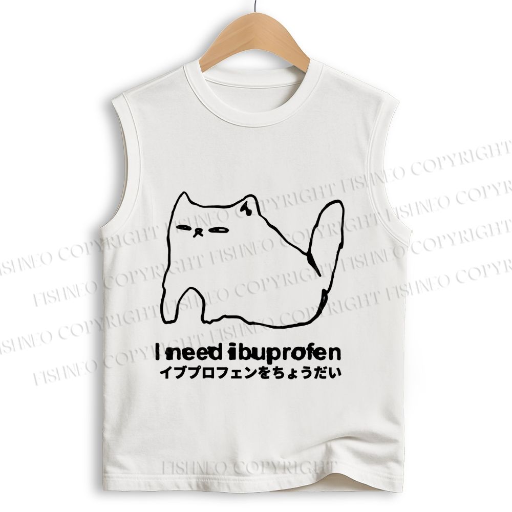 Unisex I need ibuprofen Cat Vintage Printed Cotton Tank Top