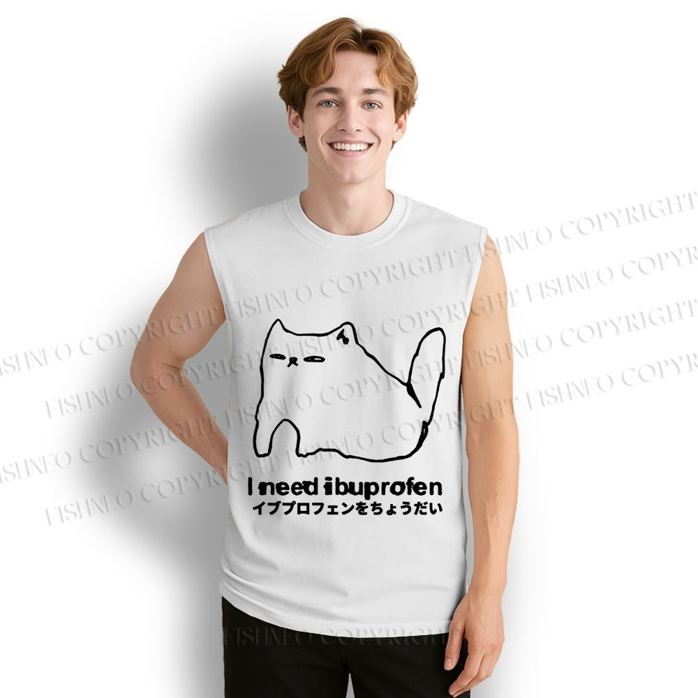 Unisex I need ibuprofen Cat Vintage Printed Cotton Tank Top