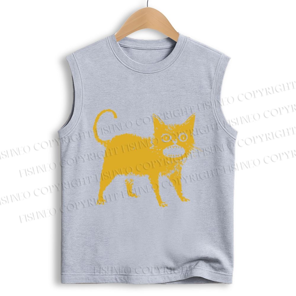 Unisex Horrible Japanese Cat Vintage Printed Cotton Tank Top