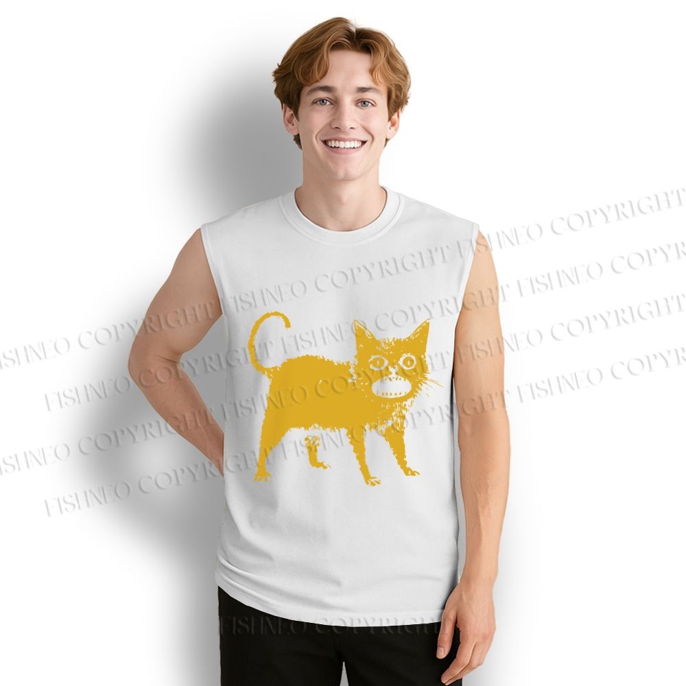 Unisex Horrible Japanese Cat Vintage Printed Cotton Tank Top