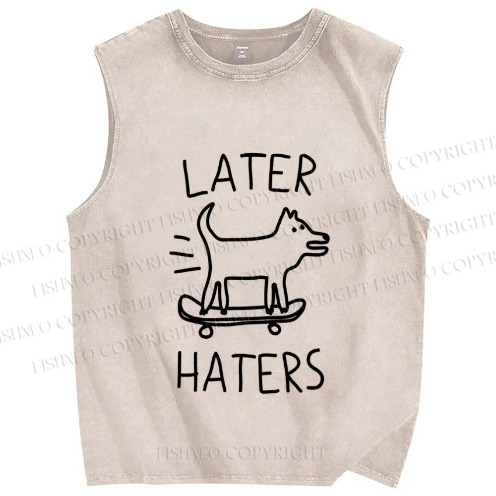 Unisex Skating Dog Hater Later Printed Washed Tank Top