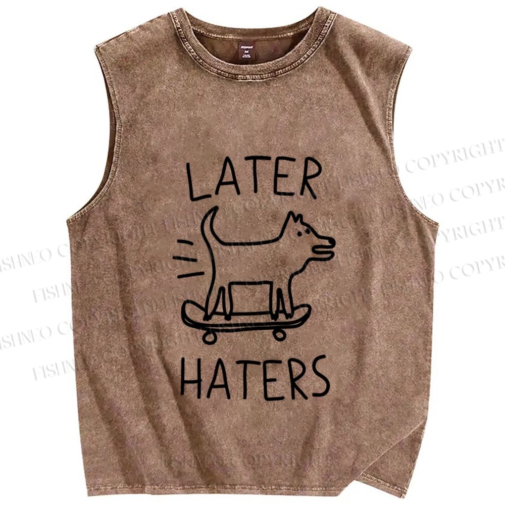 Unisex Skating Dog Hater Later Printed Washed Tank Top