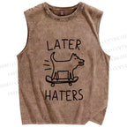 Unisex Skating Dog Hater Later Printed Washed Tank Top