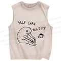 Unisex Funny Frog Self Care Printed Washed Tank Top