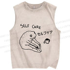 Unisex Funny Frog Self Care Printed Washed Tank Top