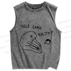 Unisex Funny Frog Self Care Printed Washed Tank Top