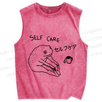 Unisex Funny Frog Self Care Printed Washed Tank Top