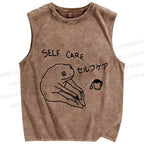 Unisex Funny Frog Self Care Printed Washed Tank Top