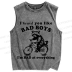 Unisex Bad Boy Raccoon Printed Washed Tank Top