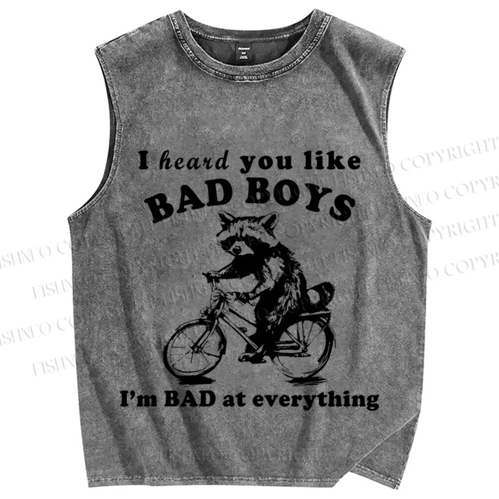 Unisex Bad Boy Raccoon Printed Washed Tank Top
