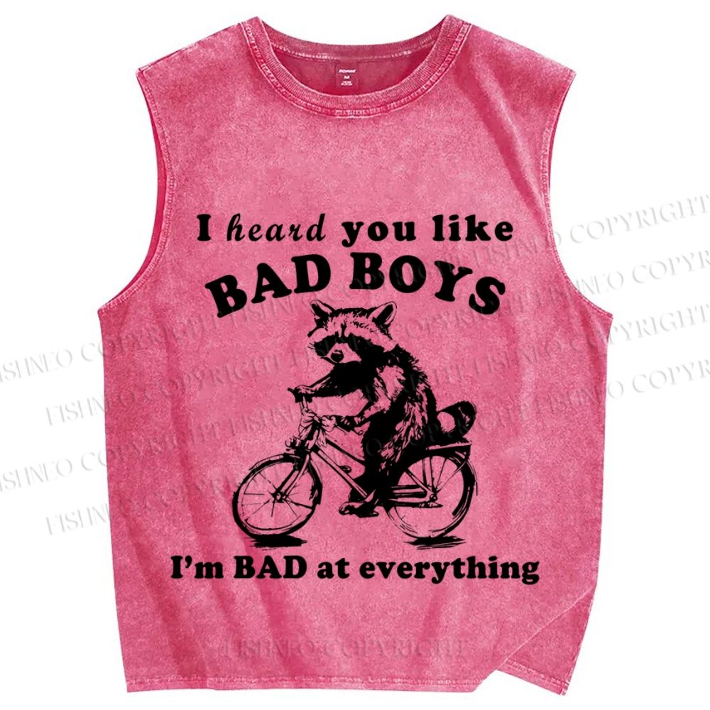 Unisex Bad Boy Raccoon Printed Washed Tank Top