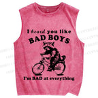Unisex Bad Boy Raccoon Printed Washed Tank Top