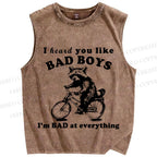Unisex Bad Boy Raccoon Printed Washed Tank Top