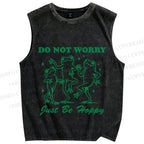 Unisex Frog Do Not Worry Printed Washed Tank Top