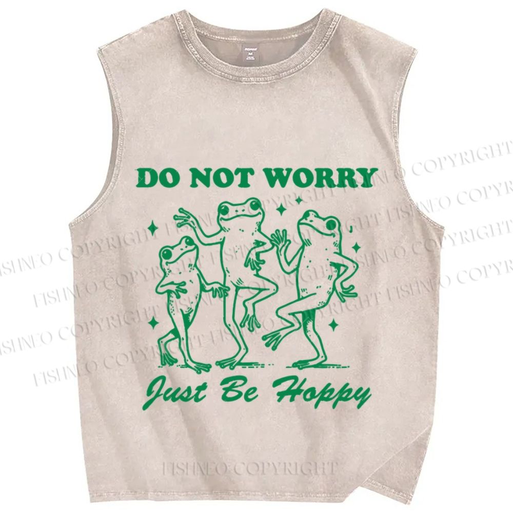 Unisex Frog Do Not Worry Printed Washed Tank Top