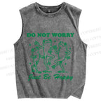 Unisex Frog Do Not Worry Printed Washed Tank Top